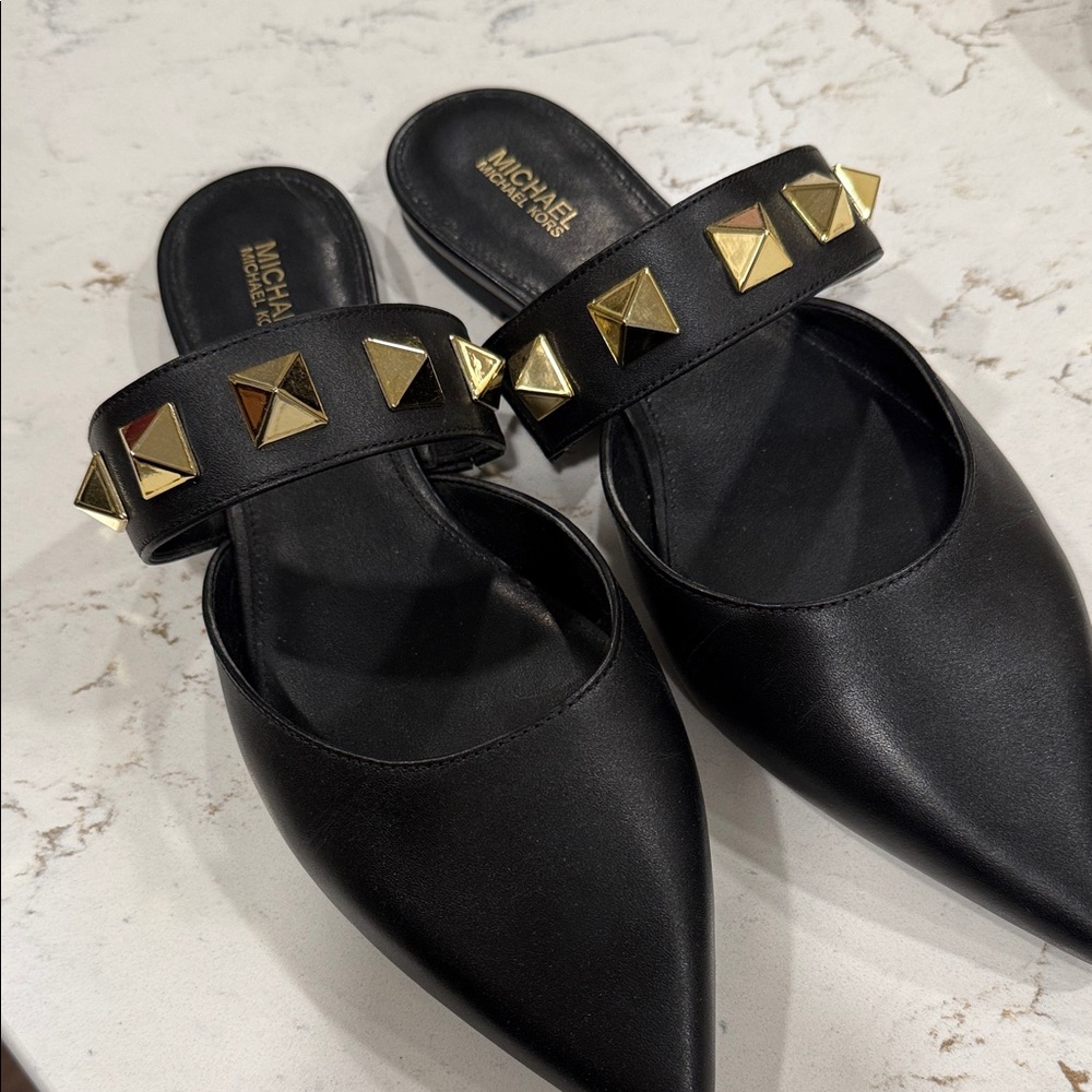Michael Kors Black Mules with Gold Studs